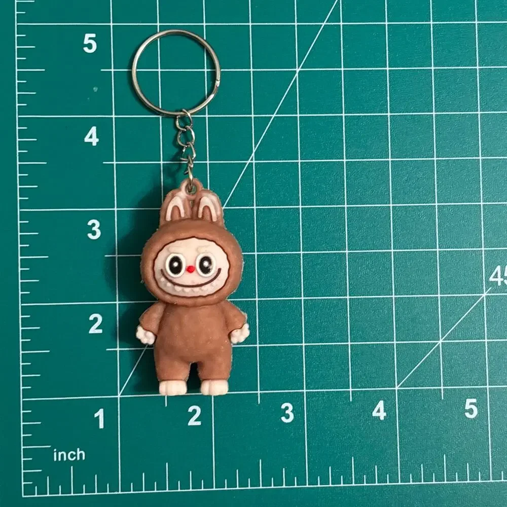 Labubu Silicone Keychain Brown Bunny Monster Figure Kawaii Bag Charm